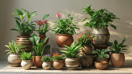 Fototapeta premium Collection of Decorative Potted Houseplants