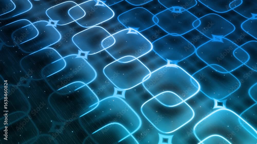 Aufkleber futuristic abstract vj loop: blue neon shapes in isometric 3d space. a mesmerizing vj loop featuring