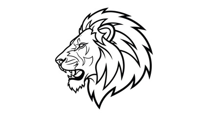 Majestic Lion Profile: A stylized line drawing presents the formidable profile of a male lion, its mane a symbol of strength. This striking illustration captures the essence of the king of the jungle.