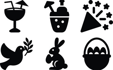 Festive Celebrations Illustration with Holiday Icons and Cheerful Elements in Black and White Graphic Style