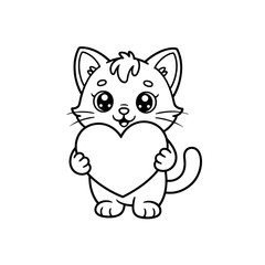Obraz premium Adorable Kitten Holding a Heart Valentine's Day Clipart
