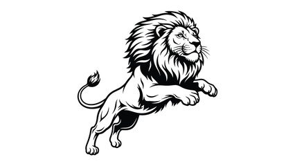 Lion in Dynamic Pose: A majestic lion, captured in a dynamic pose, epitomizes strength and regality. This striking illustration showcases the lion's power. 