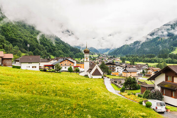 View of the church in the commune of St. Gallenkirch, in the Austrian Alps