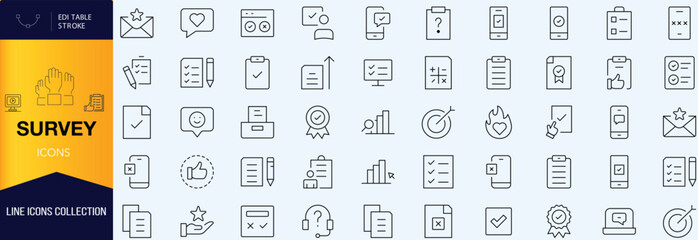Survey thin line icons set. Rating, feedback, opinion icon. Editable stroke. Vector 