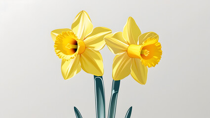 Fototapeta premium Daffodil Flower Clipart in Sunny Yellow with Crisp Vector Lines – Bright and Cheerful Floral Illustration on White Background for Spring and Nature Designs