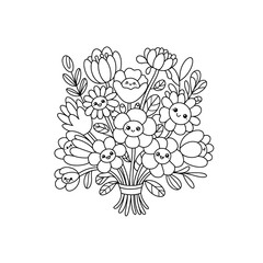 Cute Hand-Drawn Flower Bouquet Illustration - Black and White Line Art with Glitter