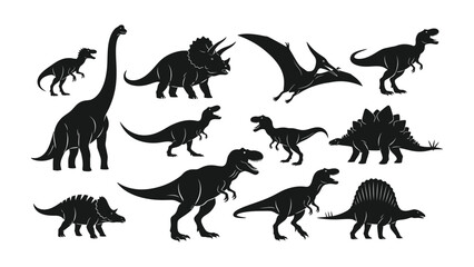 Prehistoric Silhouette Showcase: An eye-catching assembly of diverse dinosaur silhouettes, meticulously arranged to evoke the ancient world, suitable for educational and creative projects.