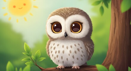 Obraz premium Cute owl with big eyes.