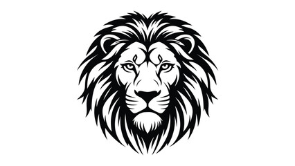 Obraz premium Lion Head in Silhouette: A majestic lion head rendered in a bold, monochromatic silhouette, the creature's piercing gaze and magnificent mane capture an embodiment of strength and ferocity.
