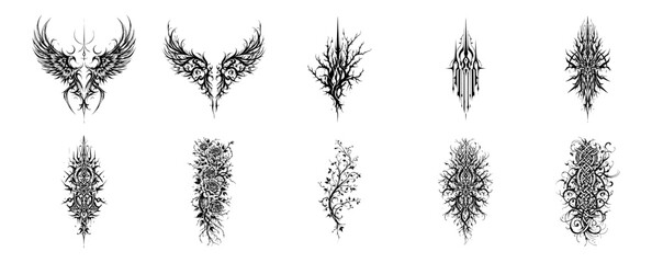 Gothic Tribal Tattoo Design Vector Illustration Set