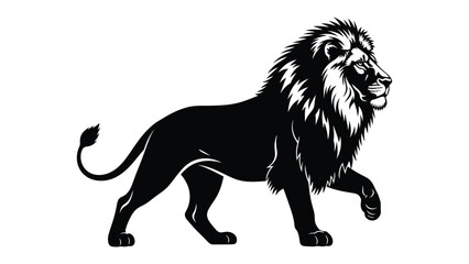Majestic Lion Silhouette: A striking, stark monochrome representation of a proud lion. Emphasizing strength, power, and regal bearing, it captures the essence of this iconic animal.