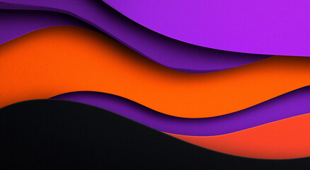 minimalist ui illustration of layered paper cut shapes in vibrant orange and purple on a black background, in the style of dribbble, high contrast, wave, 