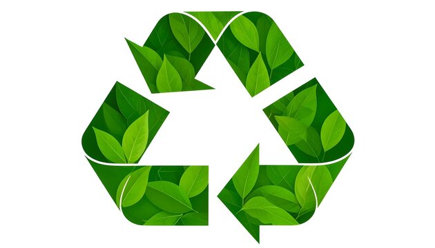 Green recycling symbol with leaves