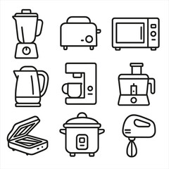 Kitchen Appliance Icons. Outline style icons of Small Kitchen Appliances: blender, toaster, microwave oven, electric kettle,