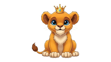 Little Royal Cub: A charming illustration of a playful lion cub adorned with a delicate crown, embodying the spirit of royalty and youthfulness. © mahmuda428