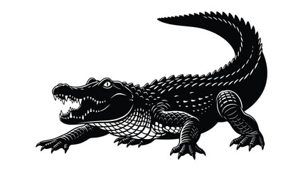 Menacing Alligator Silhouette: A stark, black silhouette of a formidable alligator, a creature of primal power, poised to strike, conveying the raw power of the reptile.