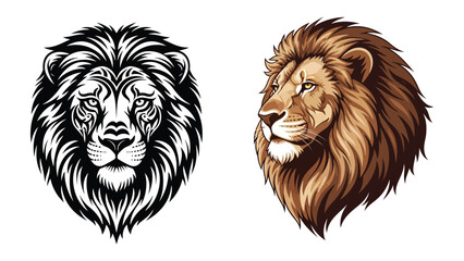 Lion Portrait: A striking graphic of a regal lion's head in two distinct styles, representing strength, power, and majesty.