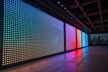 Large LED Panel Display with Colorful Lights and Cityscape View LED panel digital display