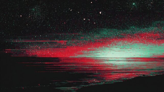 Distorted cosmic landscape, glitch art