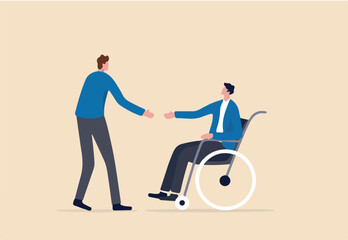 Diversity and inclusive in workplace, job and career opportunity for disability people concept, HR officer offering job for new disabled candidate on the wheelchair to be permanent employee.