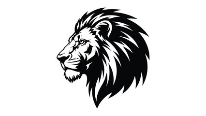 Regal Lion Profile: A striking lion head, depicted in monochrome, showcases the majesty and strength of the king of the jungle, suitable for various design applications. © mahmuda428