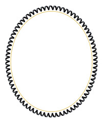A minimalist circular frame featuring a black retro telephone cord spiral on a gold ring, perfect for creative and vintage-inspired designs.