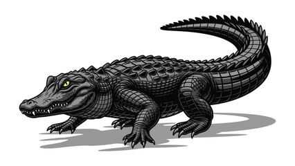 Predatory Alligator Illustration: A powerful and menacing alligator, rendered in a detailed illustration, prowls with intense focus, epitomizing the raw power of nature.