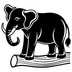 Fototapeta premium Stylized elephant silhouette on log isolated on white background