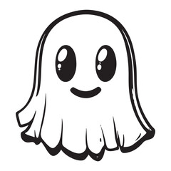 Vector illustration of white ghost. Halloween spooky monster, scary spirit or poltergeist flying in night.