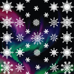 white snowflakes collection on dark background