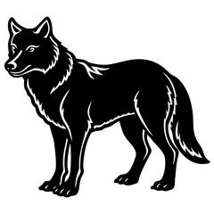 Obraz premium Black wolf standing profile silhouette isolated on white background