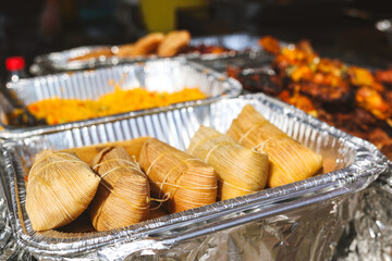 Homemade Corn and Chicken Tamales at a street vendor