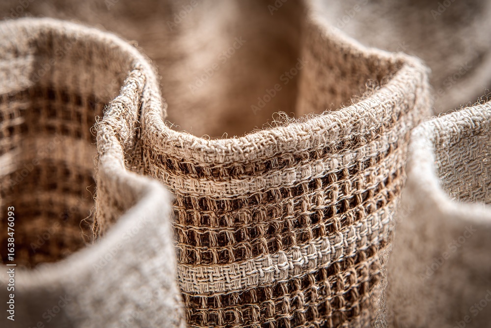 Poster textile close-up showcases intricate weave patterns highlighting natural fibers and textures in a co