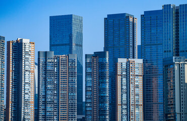 modern office building exterior in downtown financial district in Chengdu
