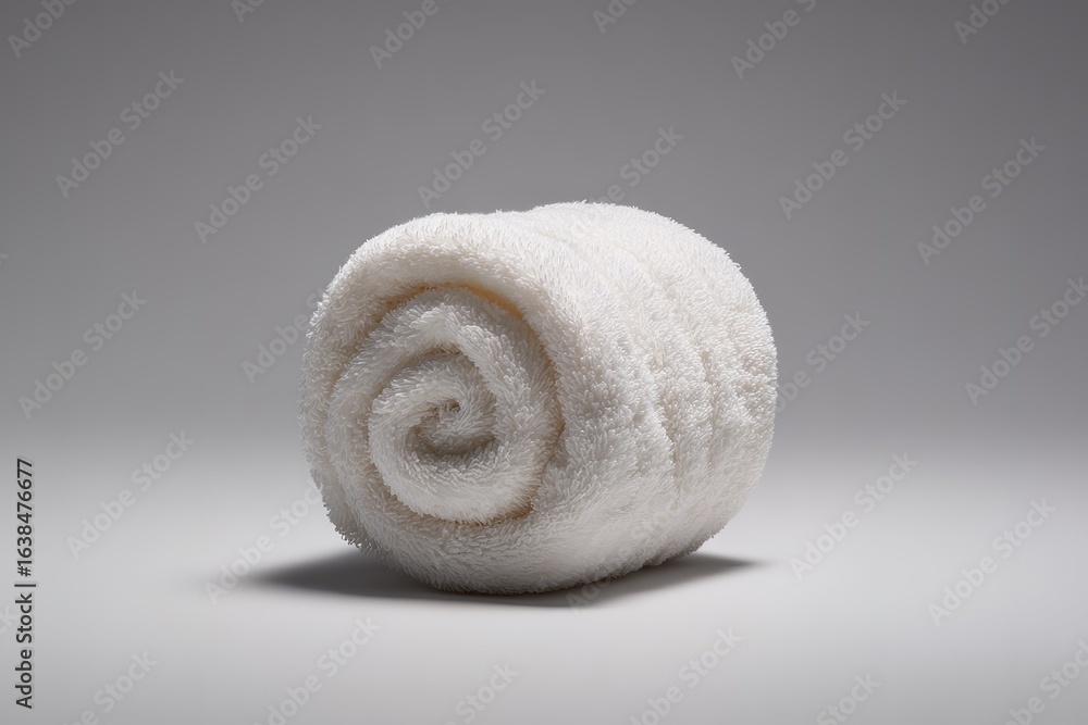 Poster soft white rolled towel placed on a neutral background showcases its plush texture and inviting appe