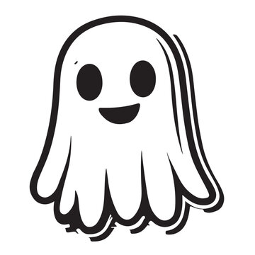 Vector illustration of white ghost. Halloween spooky monster, scary spirit or poltergeist flying in night.