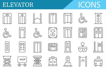 Icons of Lifts, Elevators, and Accessibility Features for Architecture