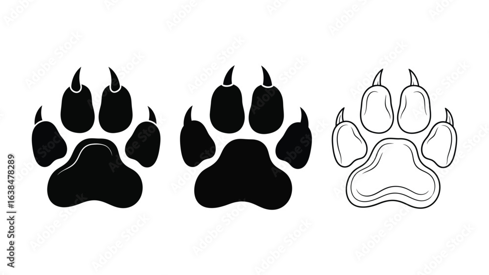 Poster paw prints collection: a diverse array of paw prints stands out with clean lines, showcasing the sub