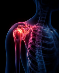 A person's shoulder is in pain, and the image is in black and white