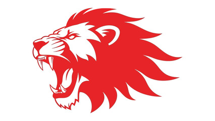 Roaring Lion Icon: A stylized, red lion head in mid-roar, showcasing bold lines and a sense of power, symbolizing strength and courage, perfect for logos and branding. © mahmuda428