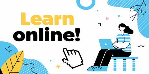 Learn online with a person using a laptop and cursor