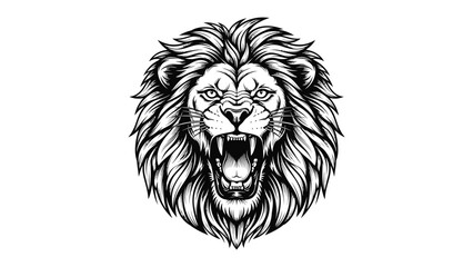 Obraz premium Majestic Lion Roaring: A powerful illustration captures the intense expression of a lion, showcasing its untamed ferocity and regal nature.