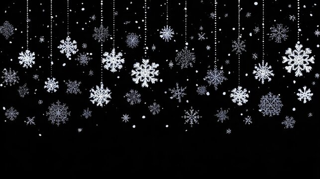 Snowflakes, silvery, and sparkly, hanging from strings