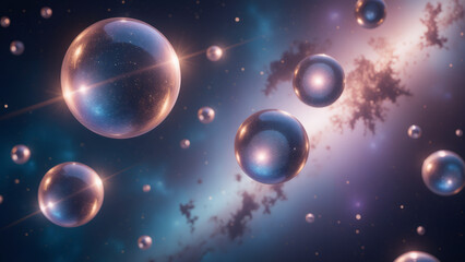 Bubbles of Universes Floating in Space with a Nebula Background