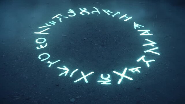 Glowing runes form a mystical circle on a stone surface, radiating an otherworldly light. The enigmatic symbols hint at hidden knowledge and ancient magic, captivating the viewer