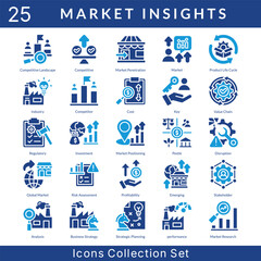 Market Insights icon set collection in solid glyph style. an icon pack contain industry, competitor, cost, key, value chain, regulatory, investment, market positioning, pestle, disruption