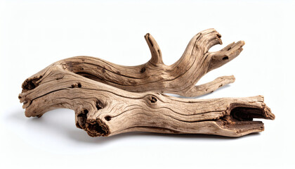 Obraz premium Driftwood Isolated on White Background for Coastal and Nature Photography