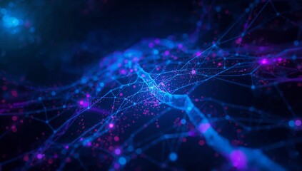 Futuristic artificial intelligence concept with glowing neural network and digital data streams in sleek modern design