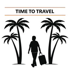 Silhouette of a person with luggage walking towards tropical palm trees shows simple elegance