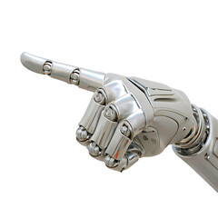 Metallic robotic hand pointing isolated on a transparent background